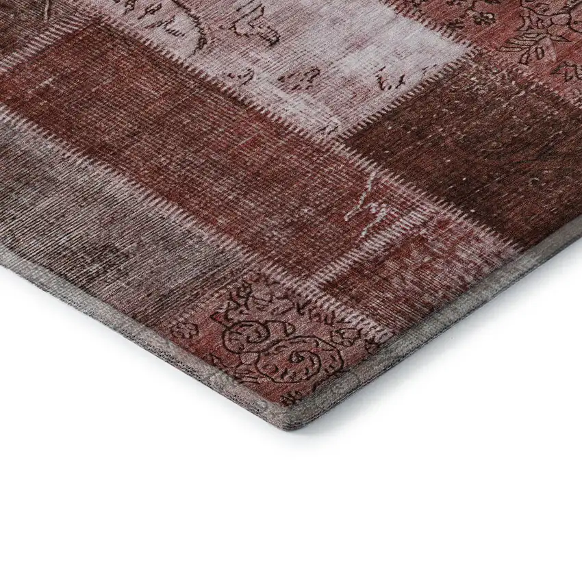 Burgundy And Ivory Patchwork Washable Area Rug With UV Protection Photo 6
