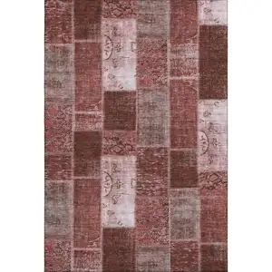 Photo of Burgundy And Ivory Patchwork Washable Area Rug With UV Protection