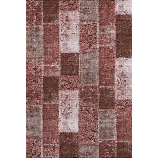 Burgundy And Ivory Patchwork Washable Area Rug With UV Protection Photo 1