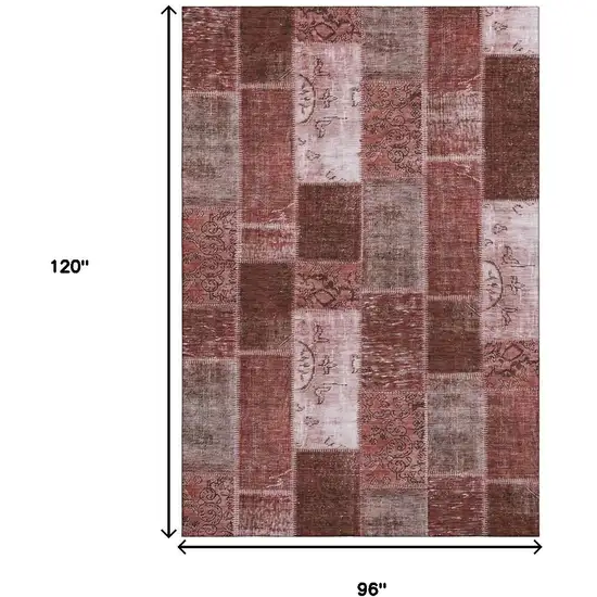 Burgundy And Ivory Patchwork Washable Area Rug With UV Protection Photo 9
