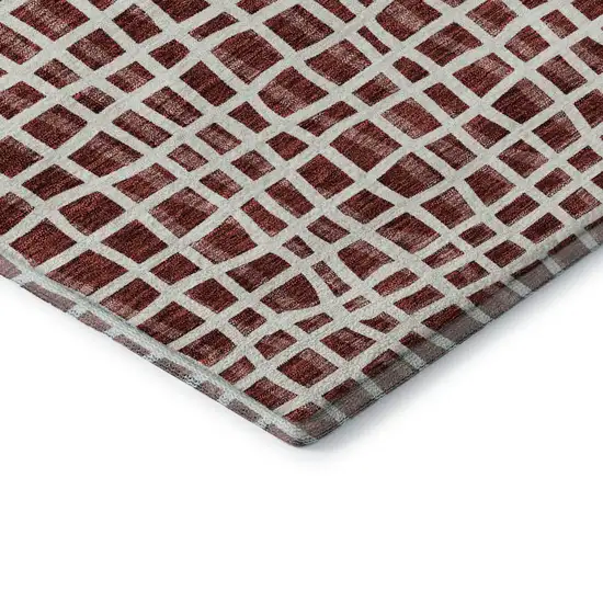 Burgundy And Ivory Striped Washable Area Rug With UV Protection Photo 8