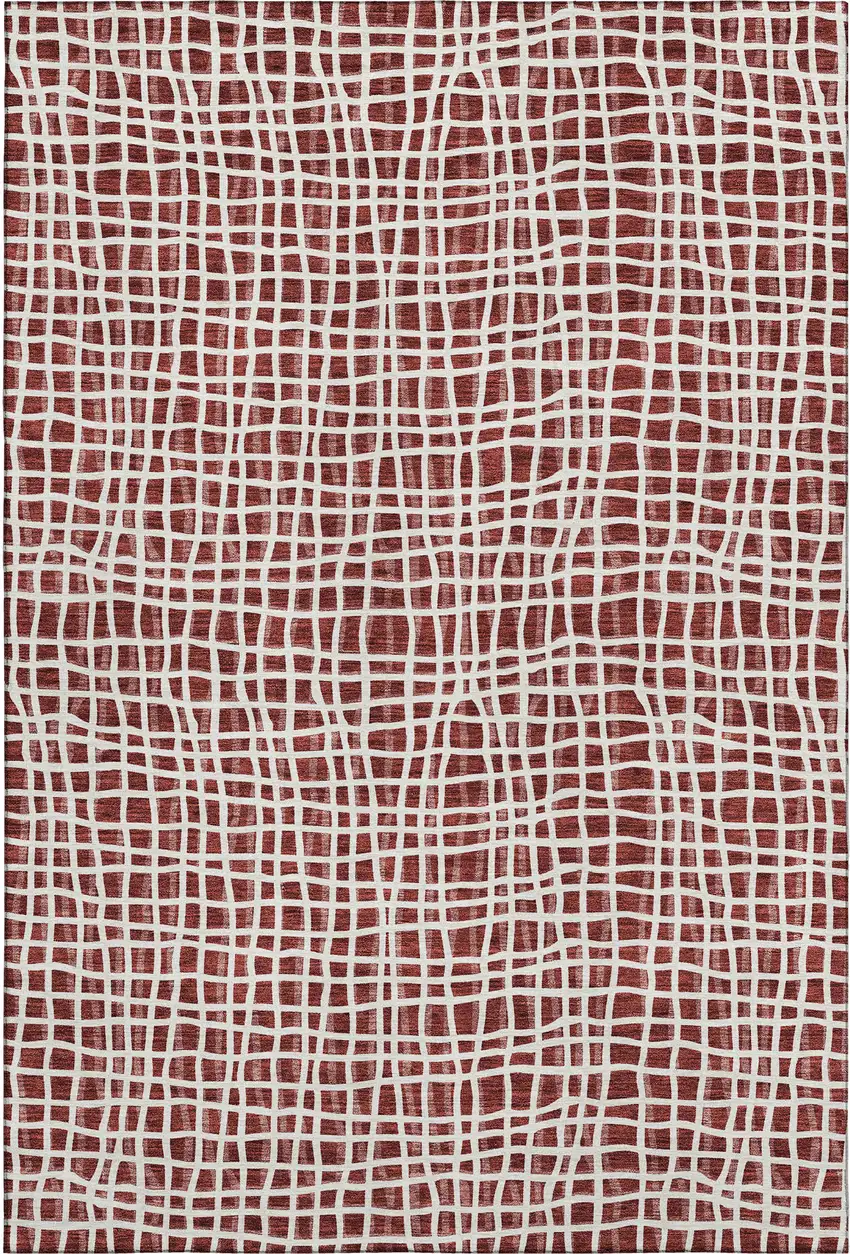 Burgundy And Ivory Striped Washable Area Rug With UV Protection Photo 1