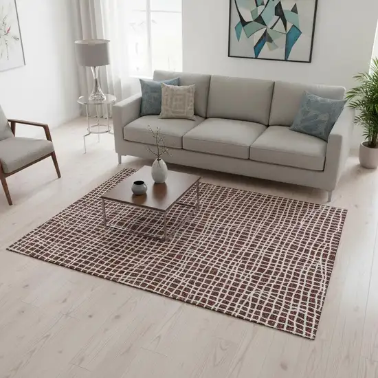 Burgundy And Ivory Striped Washable Area Rug With UV Protection Photo 2