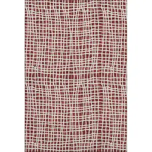 Photo of Burgundy And Ivory Striped Washable Area Rug With UV Protection