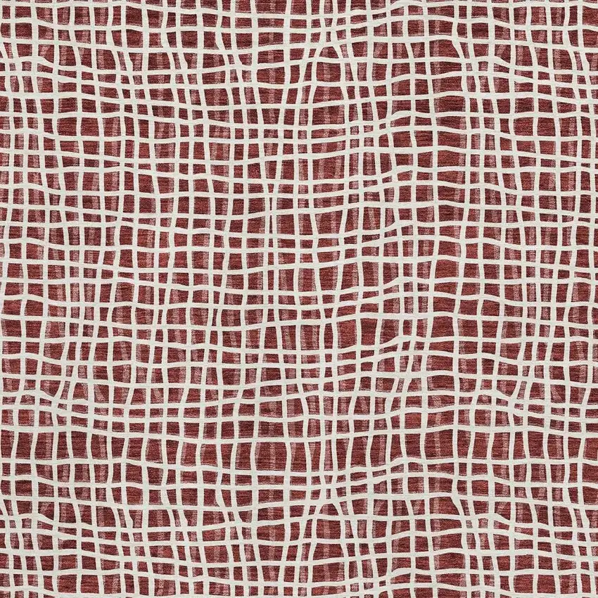 Burgundy And Ivory Striped Washable Area Rug With UV Protection Photo 4