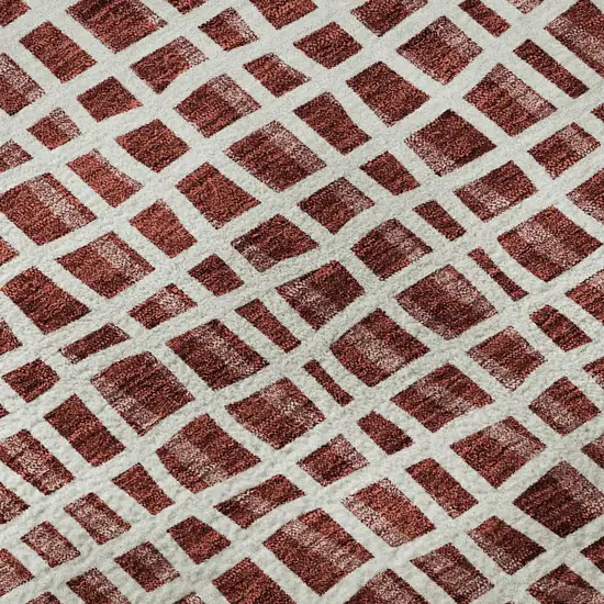 Burgundy And Ivory Striped Washable Area Rug With UV Protection Photo 9