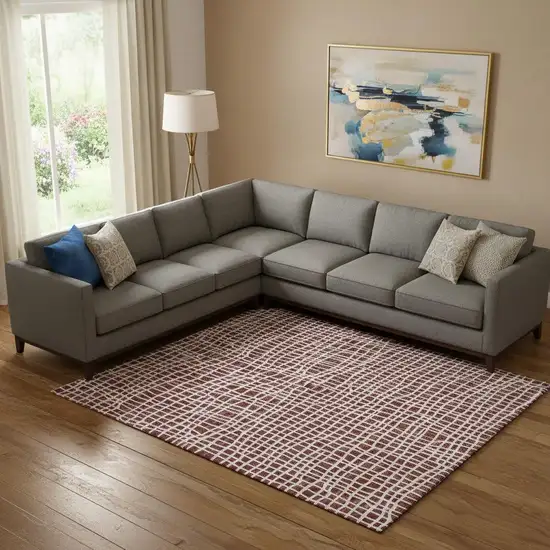 Burgundy And Ivory Striped Washable Area Rug With UV Protection Photo 1