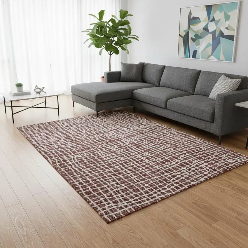 Burgundy And Ivory Striped Washable Area Rug With UV Protection Photo 2