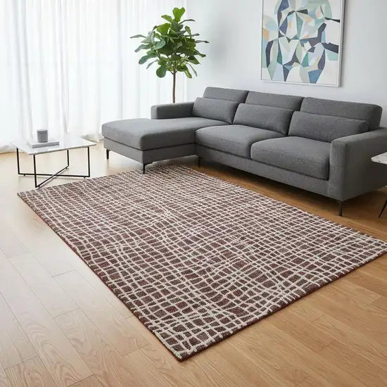 Burgundy And Ivory Striped Washable Area Rug With UV Protection Photo 2