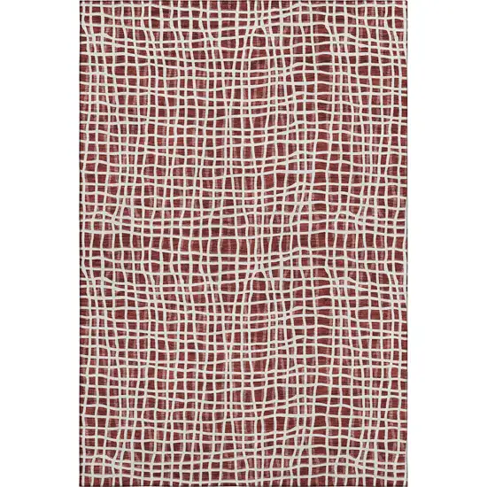 Burgundy And Ivory Striped Washable Area Rug With UV Protection Photo 1