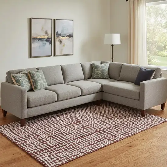 Burgundy And Ivory Striped Washable Area Rug With UV Protection Photo 1