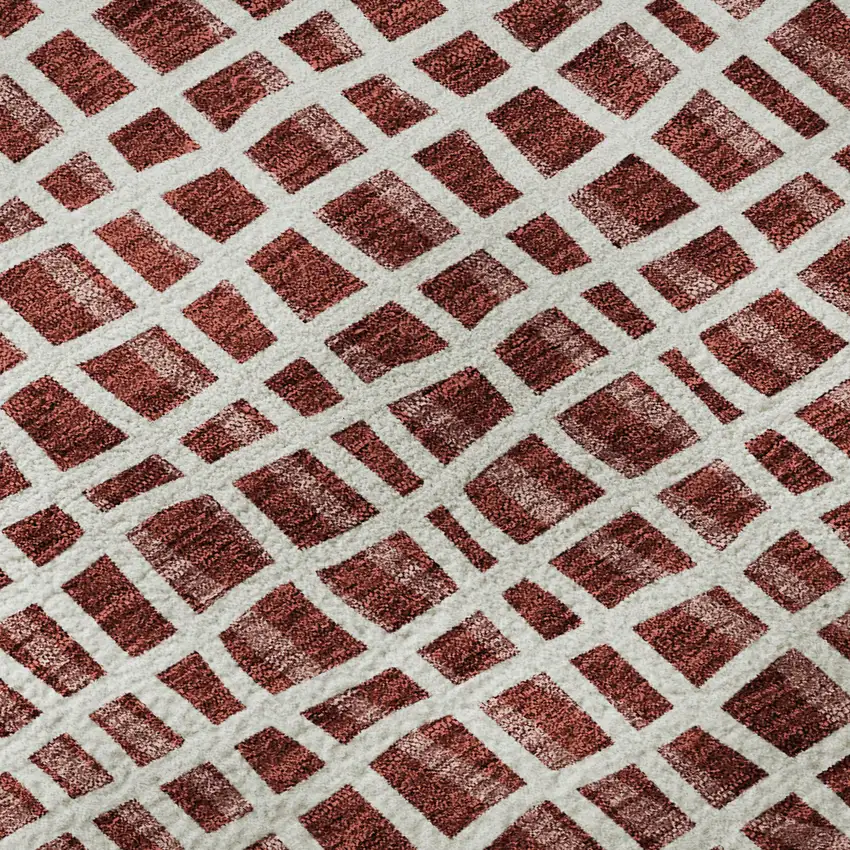 Burgundy And Ivory Striped Washable Area Rug With UV Protection Photo 9