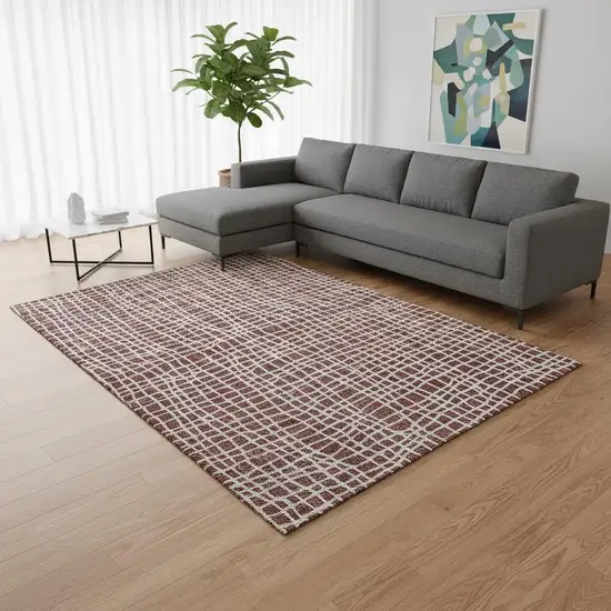 Burgundy And Ivory Striped Washable Area Rug With UV Protection Photo 2