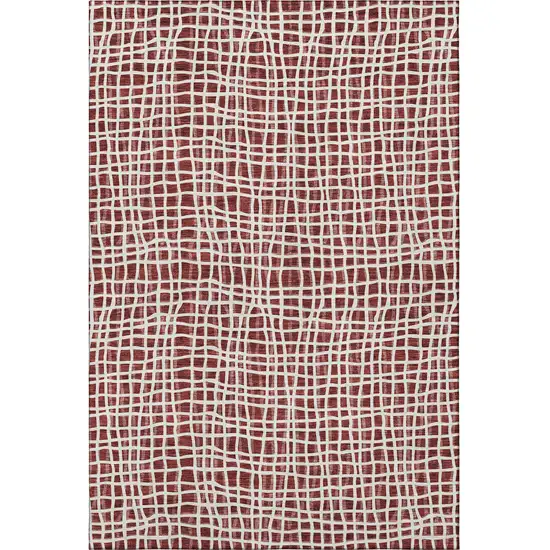 Burgundy And Ivory Striped Washable Area Rug With UV Protection Photo 4