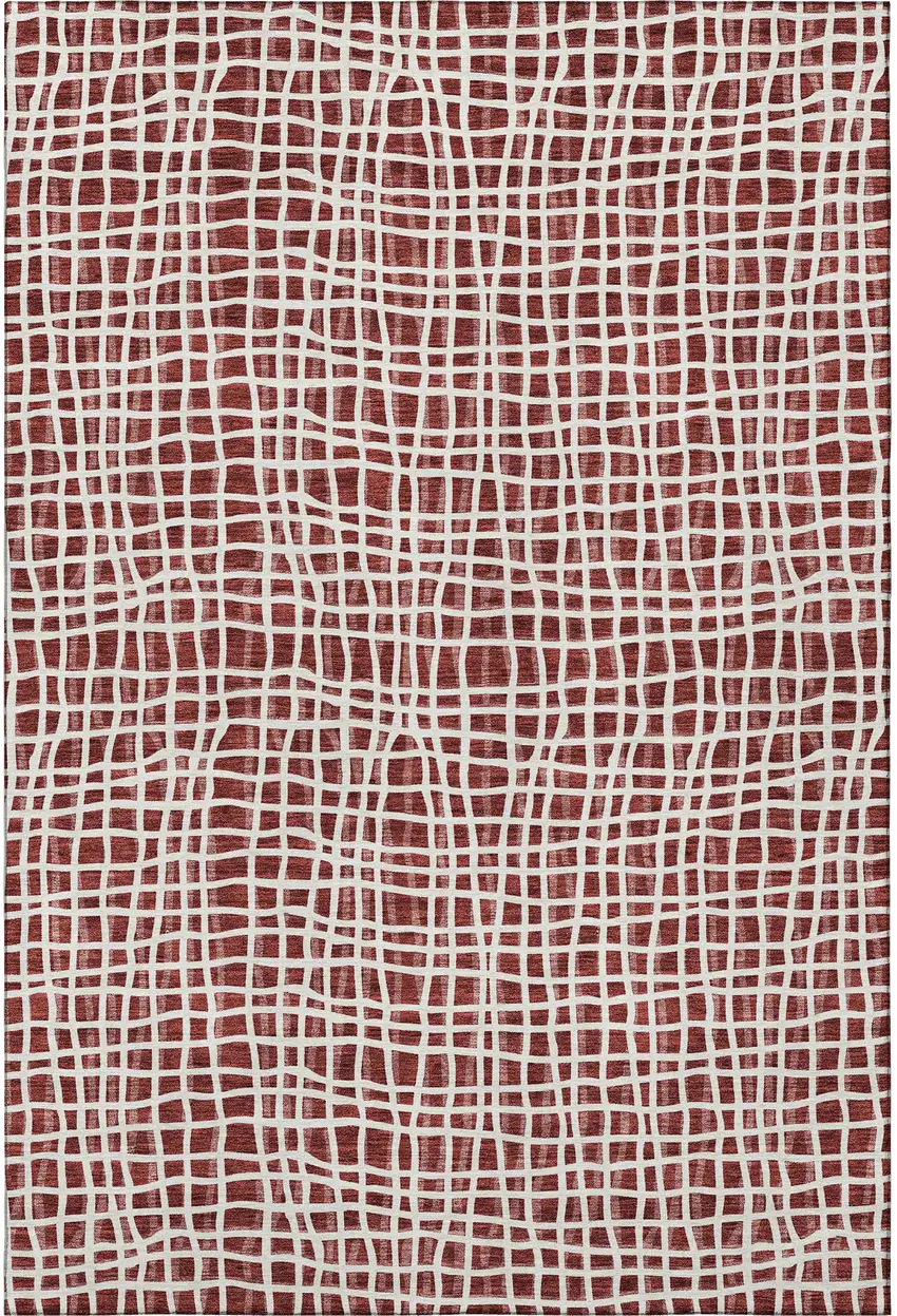 Burgundy And Ivory Striped Washable Area Rug With UV Protection Photo 4