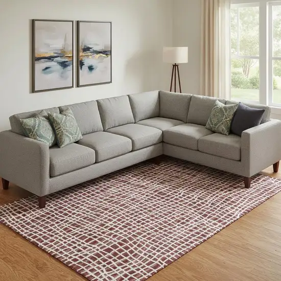 Burgundy And Ivory Striped Washable Area Rug With UV Protection Photo 1