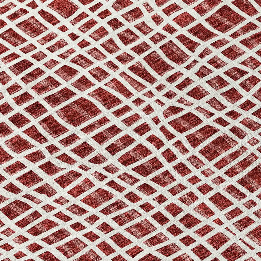 Burgundy And Ivory Striped Washable Indoor Outdoor Area Rug Photo 4