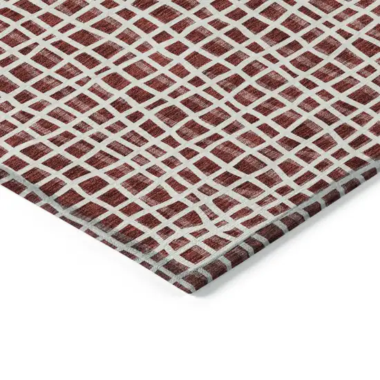 Burgundy And Ivory Striped Washable Indoor Outdoor Area Rug Photo 3
