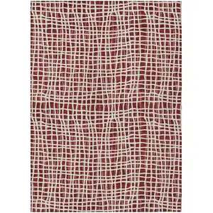 Photo of Burgundy And Ivory Striped Washable Indoor Outdoor Area Rug