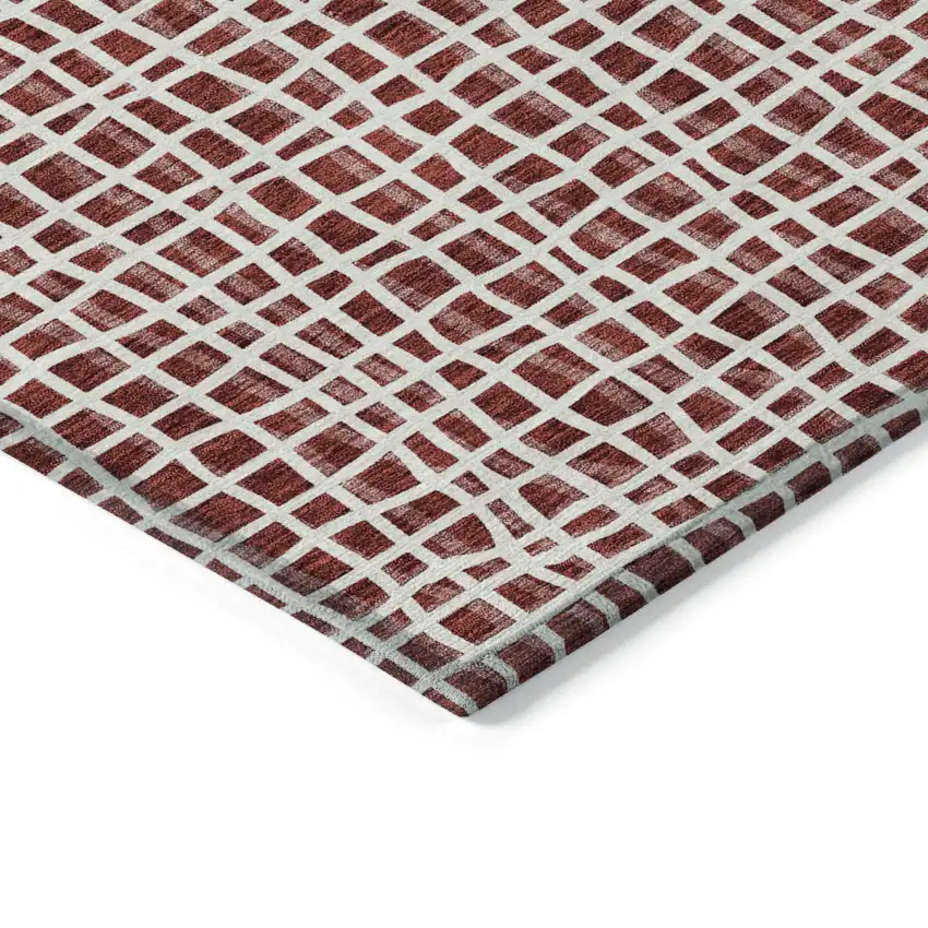 Burgundy And Ivory Striped Washable Indoor Outdoor Area Rug Photo 3
