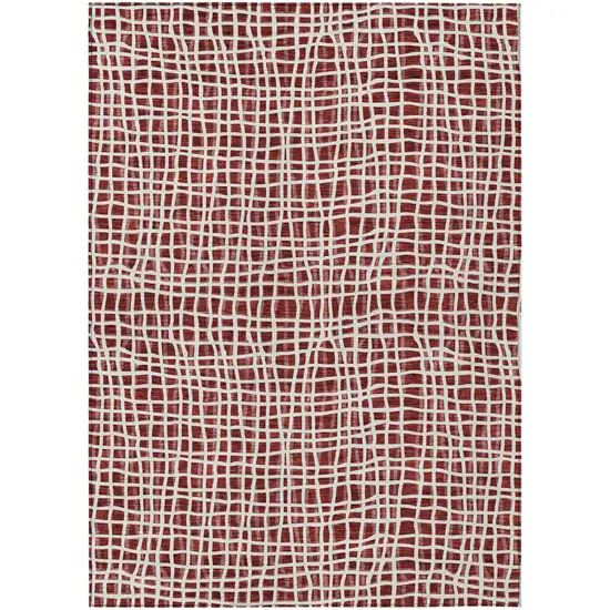 Burgundy And Ivory Striped Washable Indoor Outdoor Area Rug Photo 1
