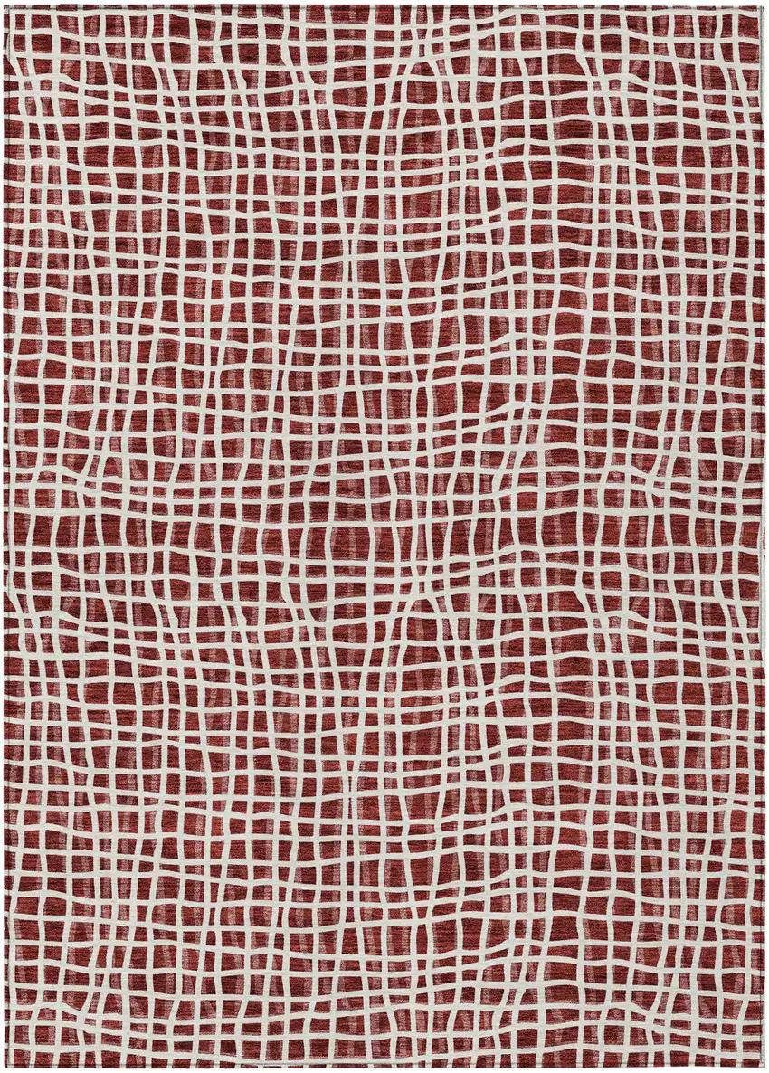 Burgundy And Ivory Striped Washable Indoor Outdoor Area Rug Photo 1