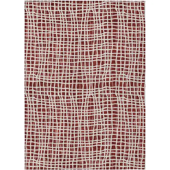 Burgundy And Ivory Striped Washable Indoor Outdoor Area Rug Photo 1