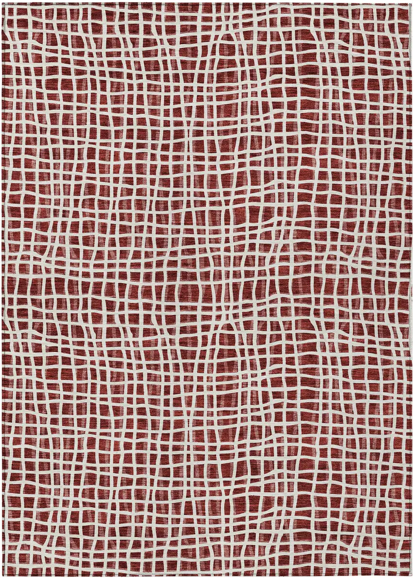 Burgundy And Ivory Striped Washable Indoor Outdoor Area Rug Photo 1