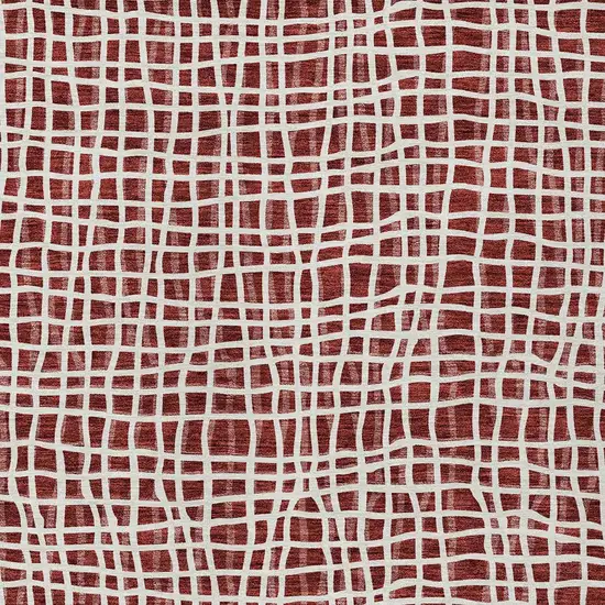 Burgundy And Ivory Striped Washable Indoor Outdoor Area Rug Photo 5