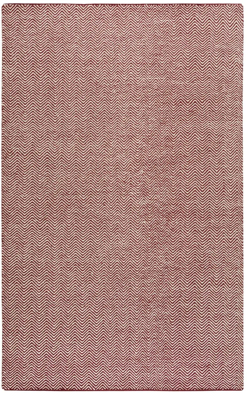 Burgundy And Off White Wool Chevron Hand Woven Area Rug Photo 1