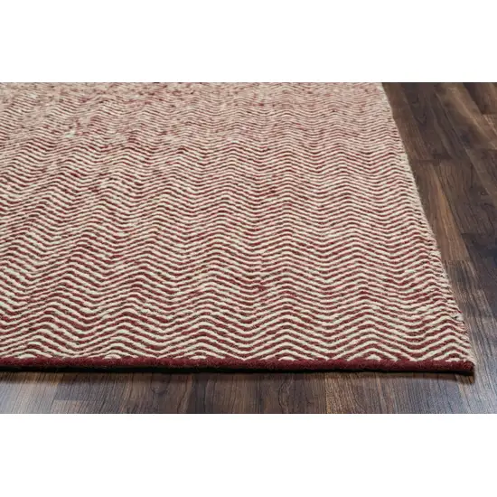 Burgundy And Off White Wool Chevron Hand Woven Area Rug Photo 2