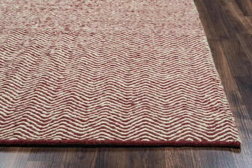 Burgundy And Off White Wool Chevron Hand Woven Area Rug Photo 2