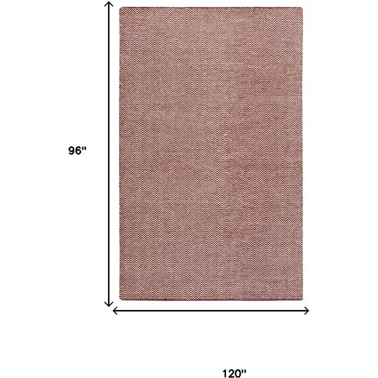 Burgundy And Off White Wool Chevron Hand Woven Area Rug Photo 5