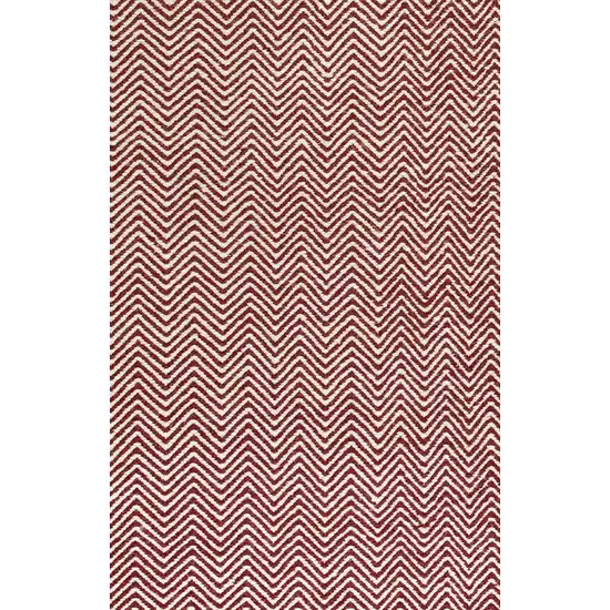 Burgundy And Off White Wool Chevron Hand Woven Area Rug Photo 3