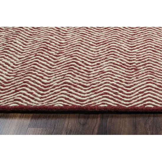 Burgundy And Off White Wool Chevron Hand Woven Area Rug Photo 4