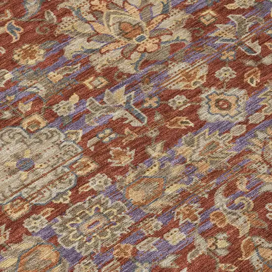 Burgundy And Orange Floral Medallion Washable Indoor Outdoor Area Rug Photo 6