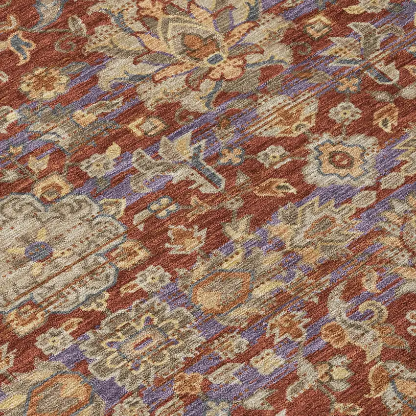 Burgundy And Orange Floral Medallion Washable Indoor Outdoor Area Rug Photo 6