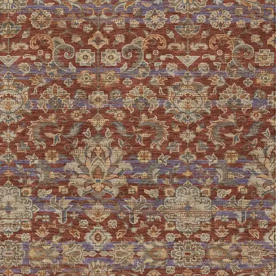 Burgundy And Orange Floral Medallion Washable Indoor Outdoor Area Rug Photo 3