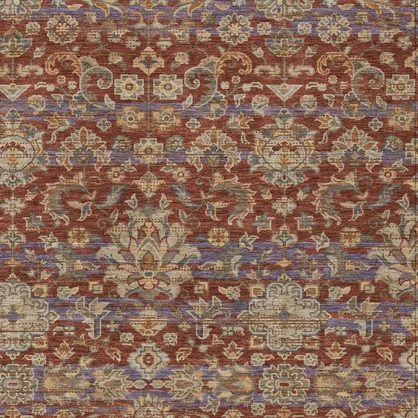 Burgundy And Orange Floral Medallion Washable Indoor Outdoor Area Rug Photo 3