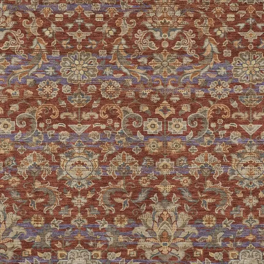 Burgundy And Orange Floral Medallion Washable Indoor Outdoor Area Rug Photo 3
