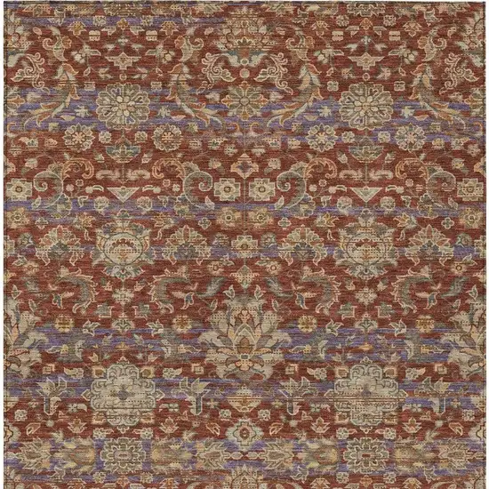 Burgundy And Orange Floral Medallion Washable Indoor Outdoor Area Rug Photo 4