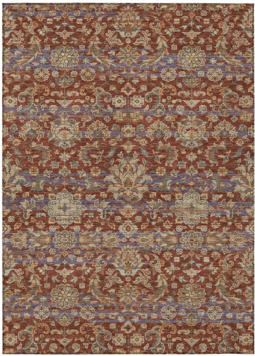 Burgundy And Orange Floral Medallion Washable Indoor Outdoor Area Rug Photo 2
