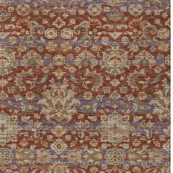 Burgundy And Orange Floral Medallion Washable Indoor Outdoor Area Rug Photo 3