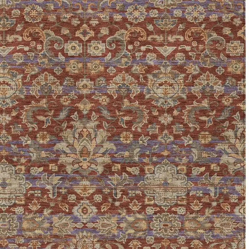 Burgundy And Orange Floral Medallion Washable Indoor Outdoor Area Rug Photo 3