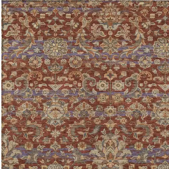 Burgundy And Orange Floral Medallion Washable Indoor Outdoor Area Rug Photo 3