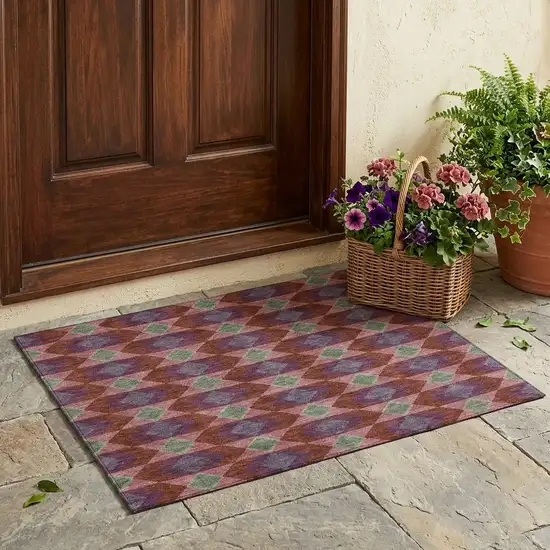 Burgundy And Pewter Geometric Washable Indoor Outdoor Area Rug Photo 1