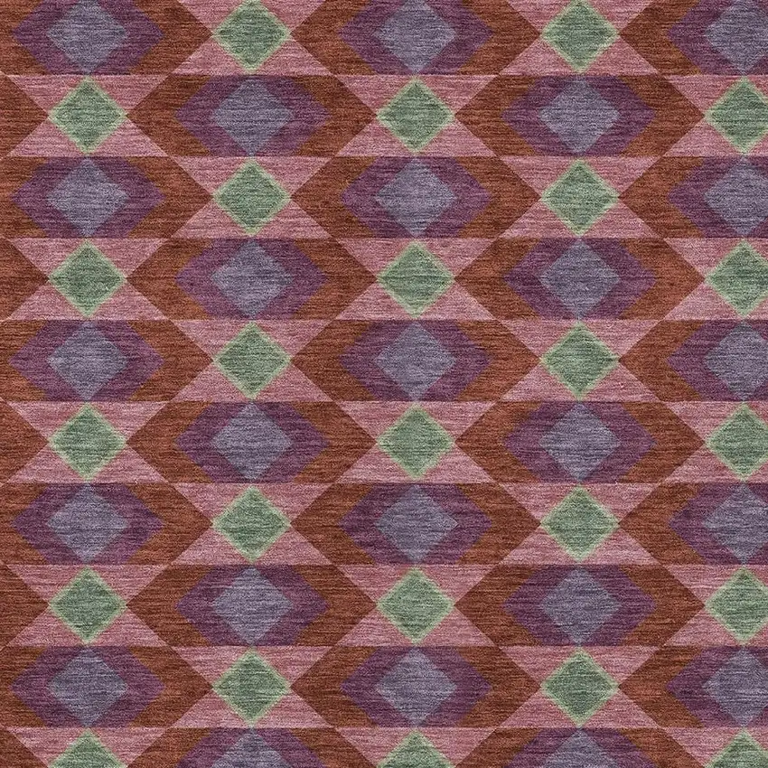 Burgundy And Pewter Geometric Washable Indoor Outdoor Area Rug Photo 5