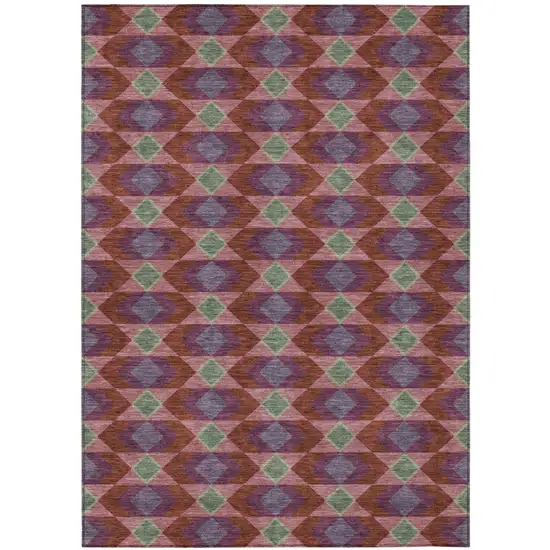 Burgundy And Pewter Geometric Washable Indoor Outdoor Area Rug Photo 2