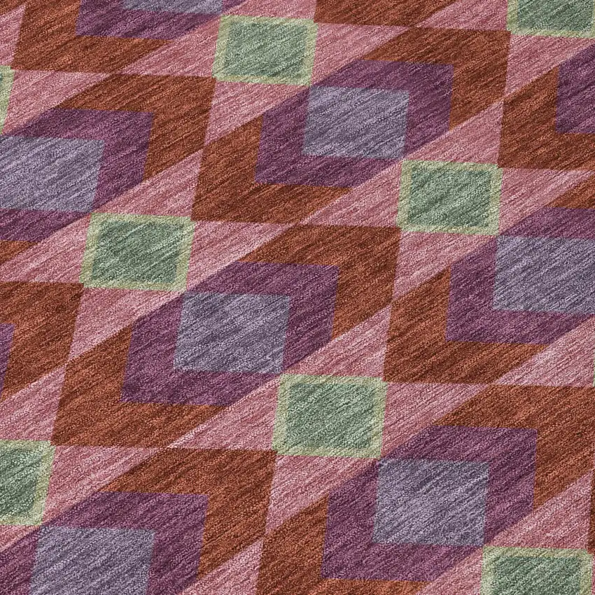 Burgundy And Pewter Geometric Washable Indoor Outdoor Area Rug Photo 7