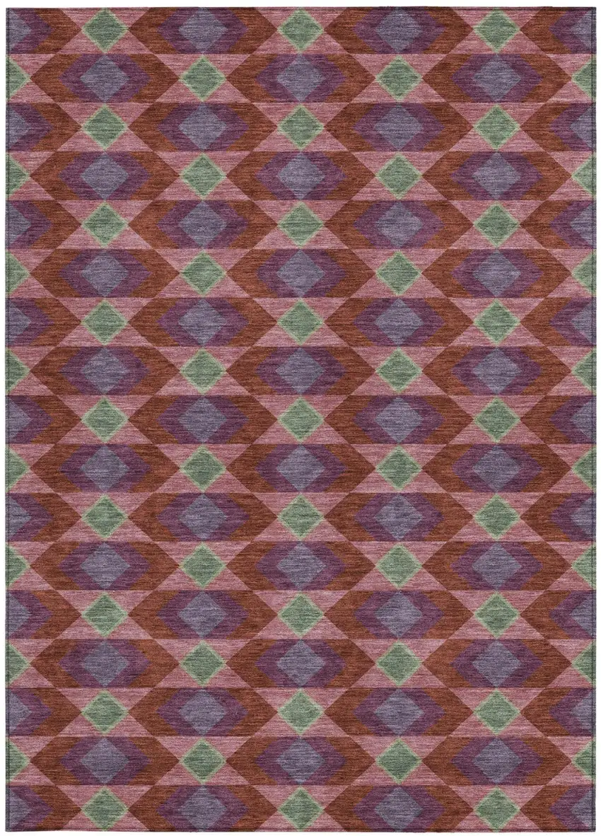 Burgundy And Pewter Geometric Washable Indoor Outdoor Area Rug Photo 3